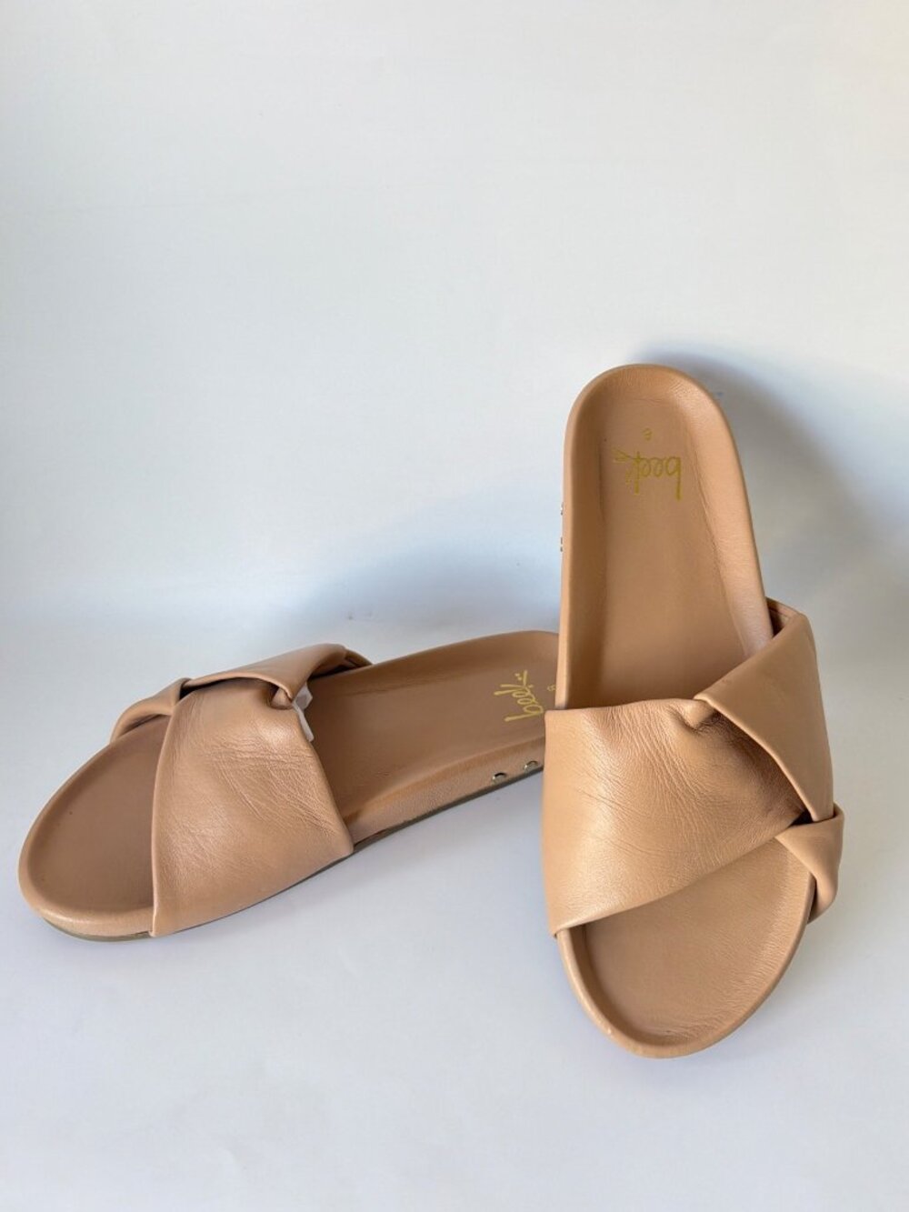 Beek Tori Tan Slides Crossed Strap Leather Summer Sandals Women Size 8
